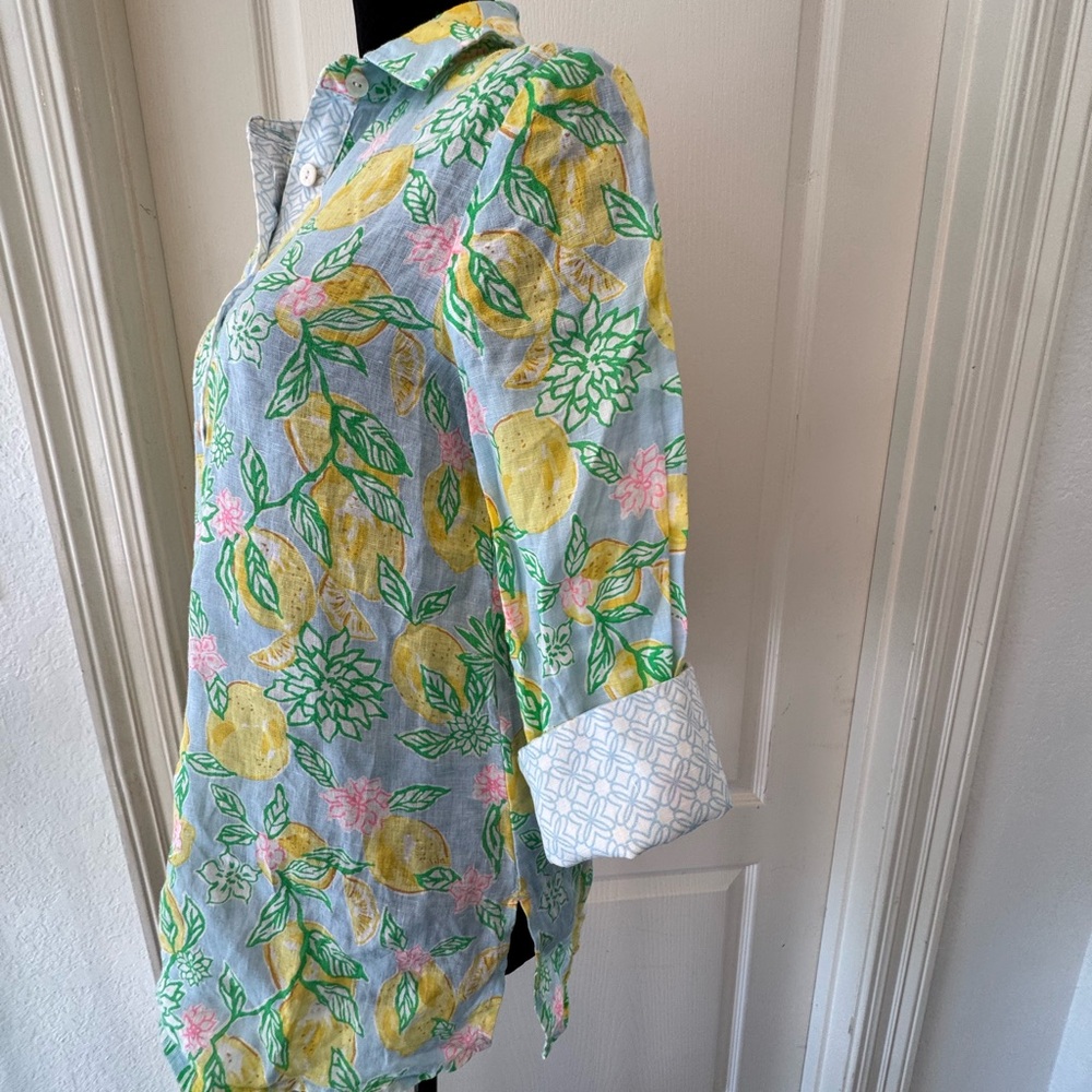 Lilly Pulitzer Sz XXS Riverlyn Pieced Print Tunic Bluette Make Lemonade in Linen - Picture 11 of 12